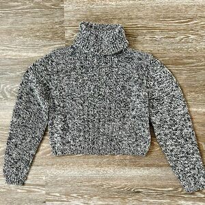 Vintage 90s Black & White Cable Knit Cropped Turtleneck by Cassini